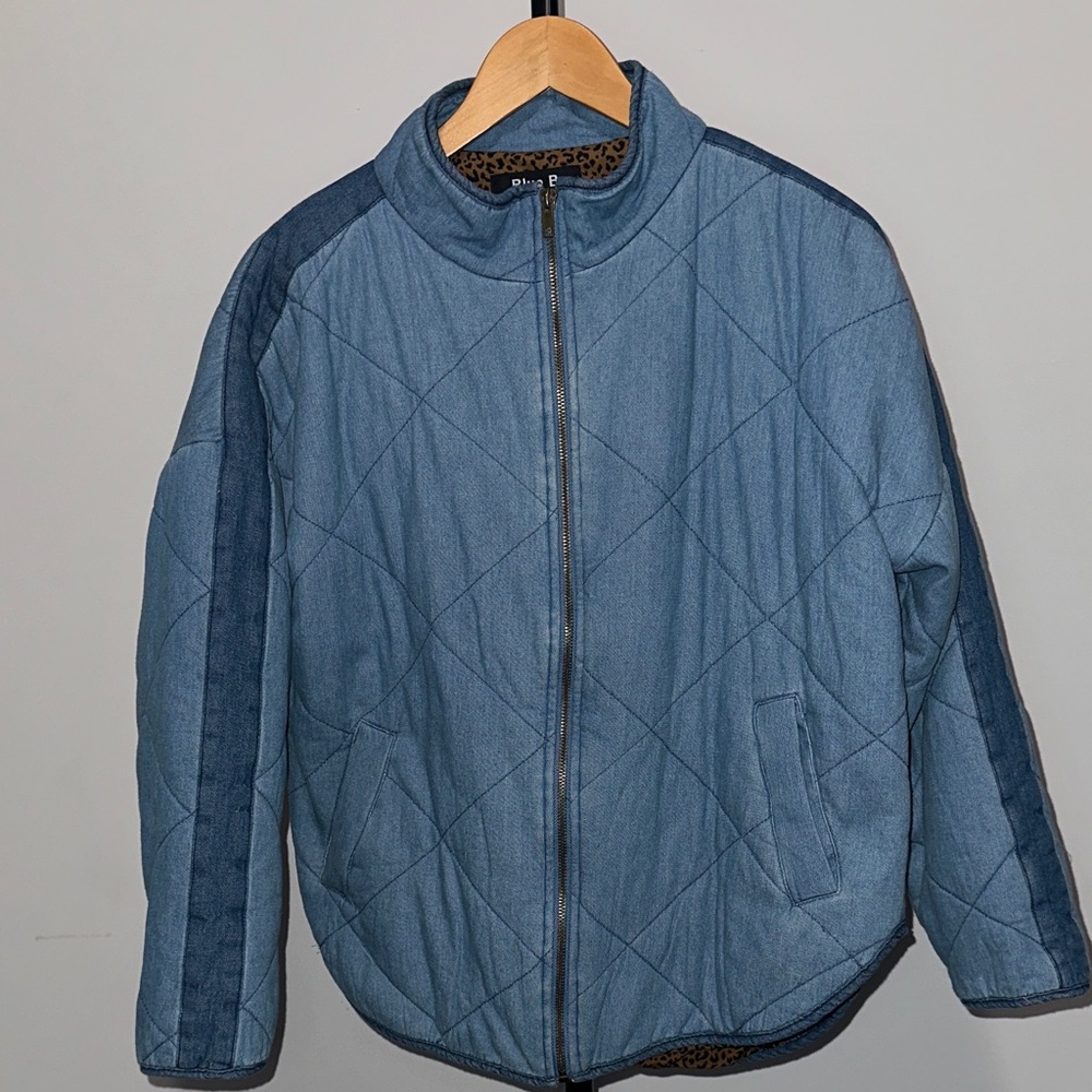 Blue B. Collection Denim Chambray Quilted Bomber Jacket
